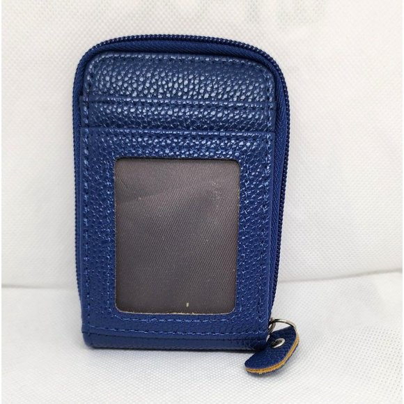 Blue Leather Mini Credit Card Case Card Slot Card Holder Wallet with ID Window - Picture 15 of 15